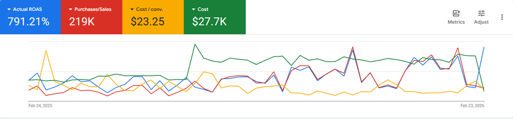 Google Ads — 791% ROAS over 219K purchases
